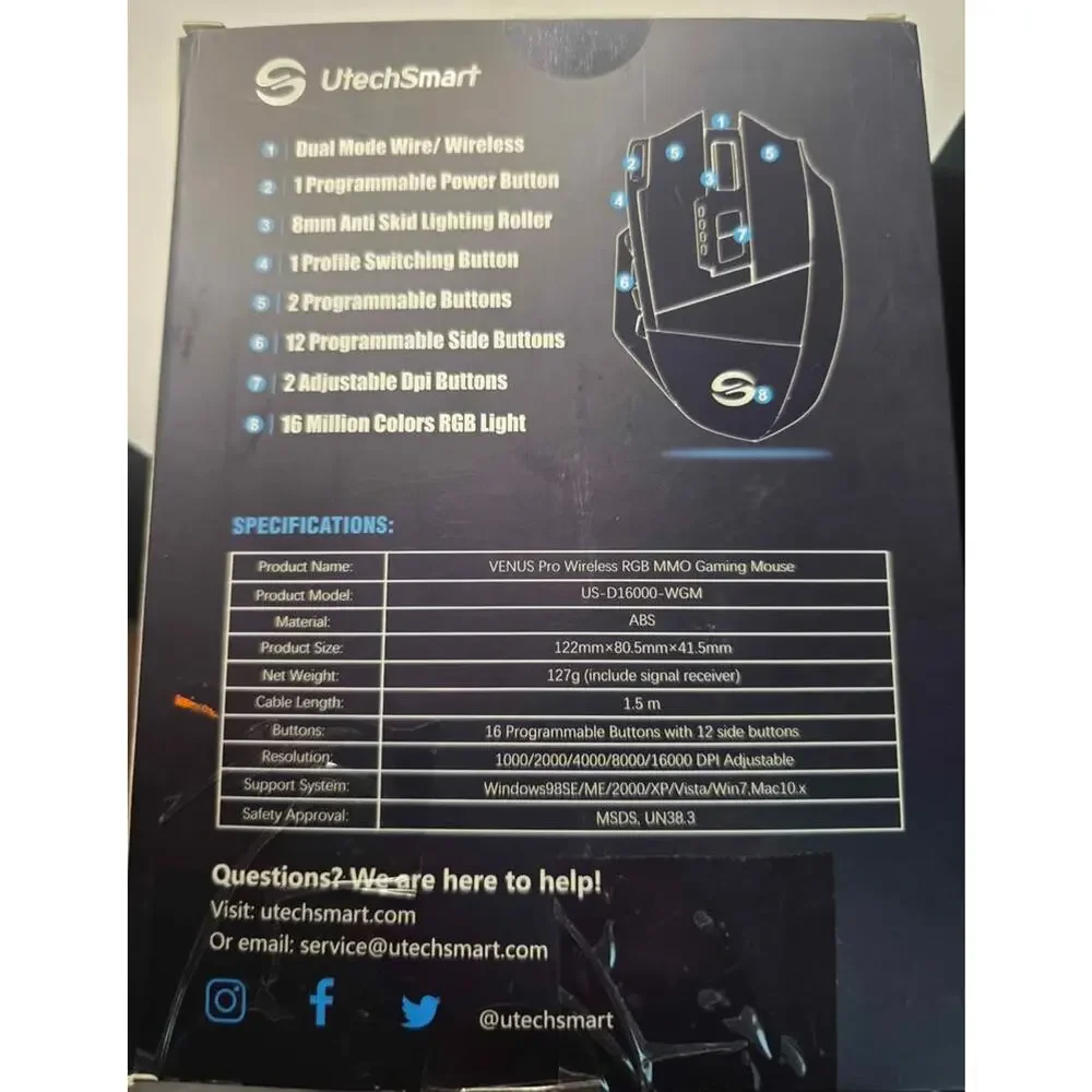 UtechSmart Venus Pro RGB MMO Wireless Gaming Mouse